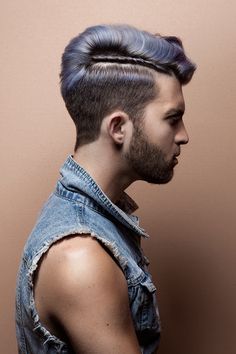 Men's Cut Blue Hair. Love the way the small section of hair is twisted to define the parting. Photog: Daryna Barykina #hotonbeauty @hotonbeauty HOT Beauty Magazine Long Fade Haircut, Growing Hair Men, Hair Designs For Men, Hair Growth For Men, Mens Hairstyles Curly, Men Blonde Hair, Natural Hair Men, Mens Hair Colour, Latest Hair Color