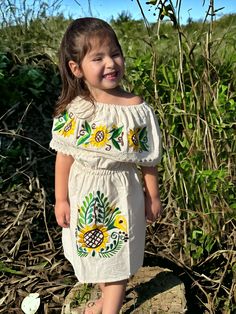 Mexican Girls Dress Traditional Mexican Toddler Dress Embroidered Handmade Different Sizes by HelloArtesania on Etsy Cute Yellow Embroidered Dress, Bohemian Dresses With Machine Embroidery For Spring, Spring Folk Dress With Machine Embroidery, Bohemian Cotton Dress With Machine Embroidery, Handmade Folk Dresses For Spring, Bohemian Summer Dress With Machine Embroidery, Cute Handmade Summer Dress, Mexican Outfits, Receive Flowers