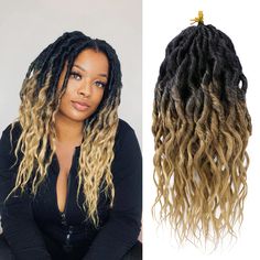 PRICES MAY VARY. 【Hair Style】Faux locs crochet hair for black women, goddess locs crochet braids with wavy curly ends. High quality synthetic fiber, this queen locs is handmade, soft and natural, resemble the touch and feel of real human hair. 【Hair Advantages】 We have improved the disadvantage that the roots are too thick and too rough，the tail is curly wavy, not easy to be tangle，light weight, no shedding, no smell, itch free, durable and not easy to break. You will get many compliments when y Foxylocks Hair Extensions, Best Synthetic Hair For Braids, Goddess Butterfly Locs, Soft Locs Crochet Braids, Style Faux Locs, Soft Locs Crochet, Human Hair Crochet, Goddess Locs Crochet, Braids With Curly Ends