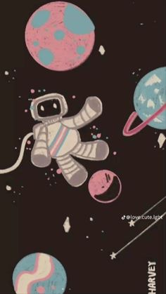 an astronaut floating in space next to planets