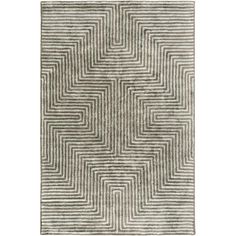 an area rug with grey and white stripes on it, in the shape of a square