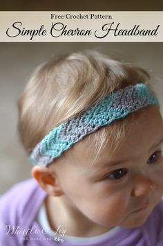 a baby wearing a crochet headband with the words, free crochet pattern