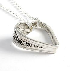 Rogers Jubilee Floating Heart Spoon Necklace by Midnight Jo Vintage Silver Necklace For Anniversary Gift, Vintage Spoon Jewelry, Heart Spoon, Spoon Jewelry Diy, Stamping Jewelry, Flatware Jewelry, Silver Wrapping Paper, Spoon Necklace, Vintage Flatware