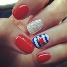 Pretty Nautical Nails, Patriotic Nails, Fourth Of July Nails, 4th Of July Nails, Colorful Nails, Nails Tumblr, July Nails, Short Nail Designs