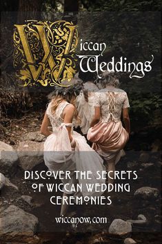 two women dressed in victorian clothing walking down a path with the words wisconsin wedding on it