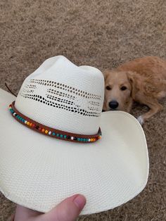 * Handmade by a small business in Texas * Measures 0.5" x 20" * Adjustable to fit the crown of your hat * Made with quality materials * Perfect for rodeos, shows, or just adding a touch of western to your hat! * Check out other hat band designs in my Etsy shop! Cowgirl Hats Western Straw, Southwestern Beaded Adjustable Hat, Southwestern Adjustable Beaded Hat, Southwestern Hats For Ranch, Southwestern Style Hat For Ranch, Beaded Rodeo Hat One Size Fits Most, Southwestern Style Adjustable Beaded Hats, Western Beaded Sun Hat For Rodeo, Western Beaded Sun Hat For Festivals