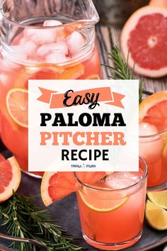 easy paloma pitcher recipe with grapefruit and rosemary