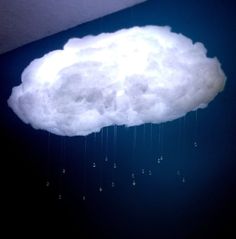 a cloud is floating in the air with rain drops falling from it's sides