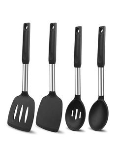 three spatulas, one with an iron handle and the other with black handles