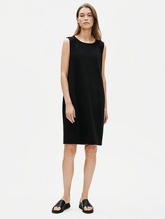 Organic Cotton Stretch Lantern Dress | EILEEN FISHER Lantern Dress, The Lantern, Jersey Outfit, Conscious Fashion, Sustainable Fabrics, Tee Dress, Dress Clothes For Women, V Neck Dress, Eileen Fisher