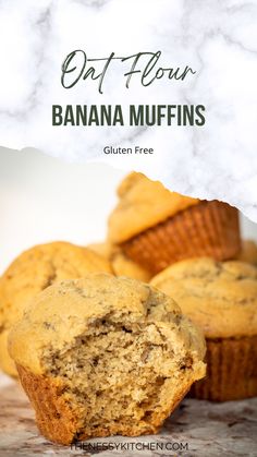 banana muffins with text overlay that reads, out flour banana muffins gluten free