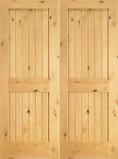 two wooden doors are shown side by side