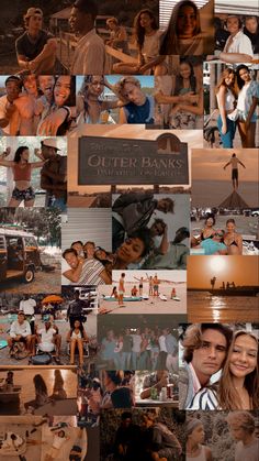 a collage of photos with people in the background and text that reads outer banks