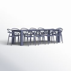 a group of chairs and tables sitting next to each other on a white surface,