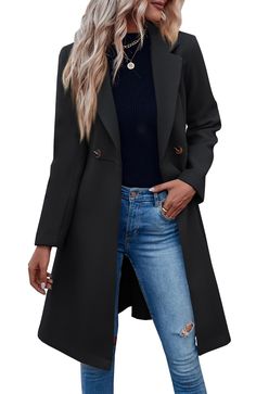 PRICES MAY VARY. ❀Material - Elegant women's coat is made of high quality fabric (90% polyester, 8% rayon, 2% spandex), soft, warm and windproof, very suitable for windbreaker for daily wear in cold weather. ❀Design - This women's long coat jacket with one button closure, classic solid color, fully lined, knee length, loose fit, cut with notched lapels, belt ❀ Matching - The cute coat for women is perfect for matching with simple high heels, boots, different leggings and jeans. It can also be la Fitted Outerwear With Lapel Collar In Solid Color, Fitted Solid Color Outerwear With Lapel Collar, Fitted Long Coat For Fall, Fitted Long Sleeve Outerwear With Double Button Closure, Fall Office Pea Coat With Pockets, Fitted Fall Outerwear, Fitted Fall Outerwear For Office, Long Sleeve Outerwear With Hidden Button Closure For Work, Workwear Outerwear With Hidden Button Closure