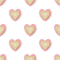 pink and gold hearts with glitter in the middle on a white background for valentine's day