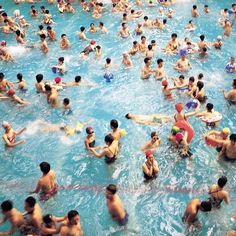 a large group of people swimming in a pool