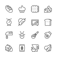 food and kitchen related icons in thin line style