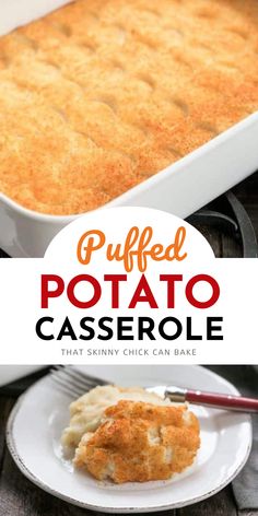 puffed potato casserole on a white plate