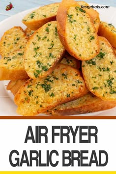 air fryer garlic bread on a white plate