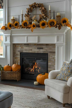 40 Farmhouse Fall Mantel Decor Ideas to Beautify Your Home Fall Mantel Decor, Fall Fireplace Decor, Farmhouse Mantel, Mantel Decor Ideas, Cozy Up Your Home, Wooden Mantel, Fall Fireplace, Fireplace Shelves, Fireplace Mantle Decor