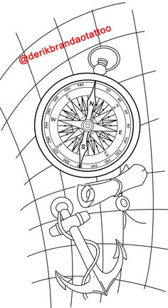 a drawing of an anchor and compass