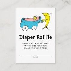 a card with the words diaper raffle and a cartoon rat in a wagon