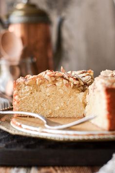 a piece of cake on a plate with a fork