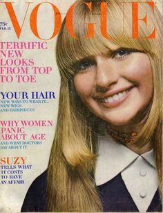 a woman with long blonde hair and bangs on the cover of a magazine or magazine