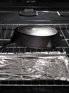 an empty pan is cooking in the oven