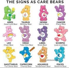 the signs as care bears in different colors