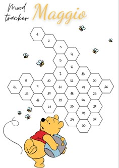 a winnie the pooh coloring book with numbers and honeybees on it,