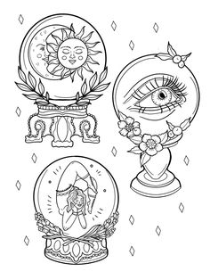 three different types of vases with sun and moon on them