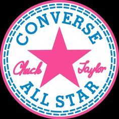 the converse all star logo is shown in pink and blue, with stars on it