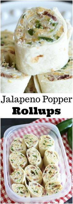 there are several different types of food in this collage and the text reads jalapeno popper rolls