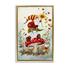 a painting of a gnome sitting on top of a mushroom