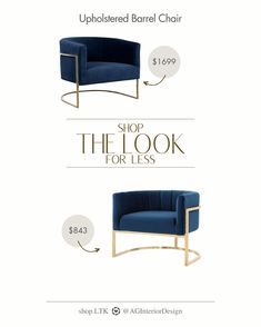 the shop the look for less chair is $ 1, 599 and it's upholstered barrel chair