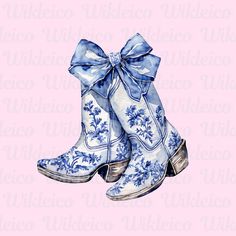 Watercolor Cowboy, Blue And White Toile, Bow Wallpaper, Cute Coquette, Pink Cowgirl, Cowboy Christmas, Bow Ribbon, Coastal Cowgirl, Big Bow