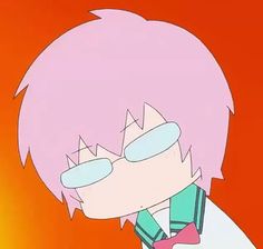 a cartoon character with pink hair and glasses