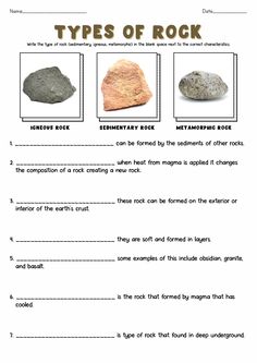 rocks and their names worksheet for grade 1 students to practice the rock cycle