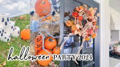 a halloween party with pumpkins and decorations