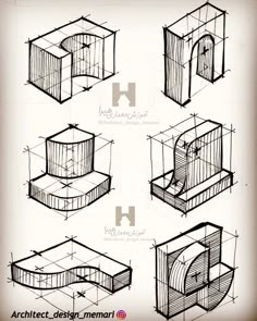 sketches of different types of cages for animals