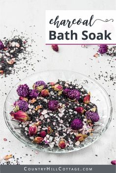 How to make DIY pink herbal detox bath salts recipe with natural organic ingredients like black salt, Himalayan salt and essential oil scented. A relaxing activated charcoal bath is great for detox and cleansing, relaxation, stress relief, sinus and sore muscles. Includes packaging/container tips and free printable labels for holiday gifts, wedding favors, Christmas or Mothers Day. Make it in bulk to sell. #diybathsalts #bathsalts #detox #wellness #bathritual #herbal | countryhillcottage.com Floral Diy