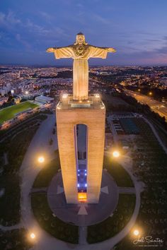 an aerial view of the statue of christ in rio de oro, brazil at night