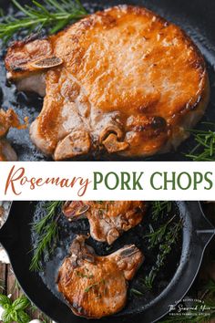 rosemary pork chops in a cast iron skillet