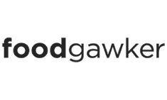 the foodgawker logo is shown in black and white, with an image of a