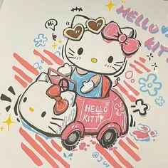 the hello kitty car has been drawn by someone