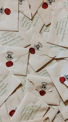 many envelopes with red wax stamp on them