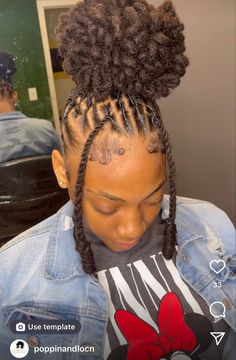 Rass Hairstyles For Women, Dread Hairstyles With Weave, Two Buns With Locs, Cute Loc Updo Styles For Women, Cute Locks Hairstyles, Bun Soft Locs, Rass Hairstyles, Loc Pineapple Styles Black Women, Girl Dread Hairstyles