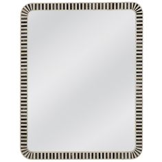 a square mirror with black and white stripes on the border, against a white background